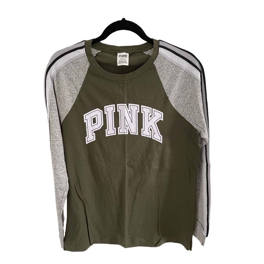 Victoria's Secret PINK‎ Long Sleeve Campus Tee Raglan Mesh Lined Sleeves Small